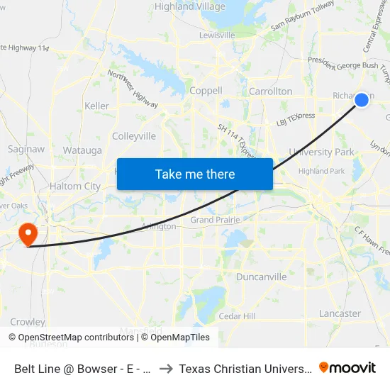 Belt Line @ Bowser - E - Ns to Texas Christian University map