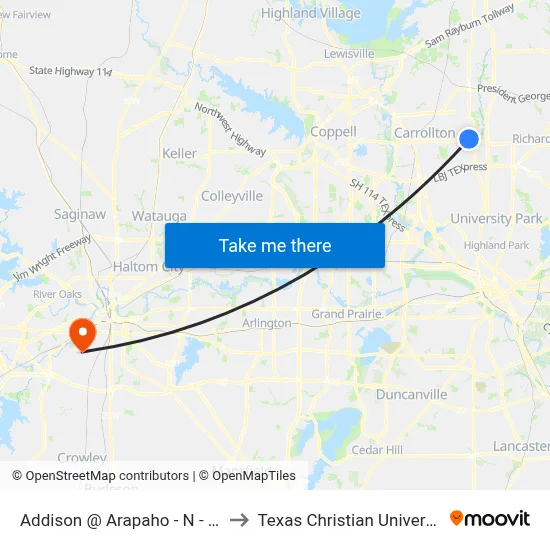 Addison @ Arapaho - N - MB to Texas Christian University map
