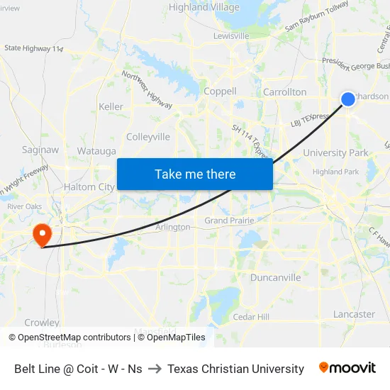 Belt Line @ Coit - W - Ns to Texas Christian University map