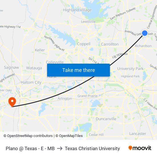 Plano @ Texas - E - MB to Texas Christian University map