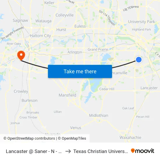 Lancaster @ Saner - N - Ns to Texas Christian University map
