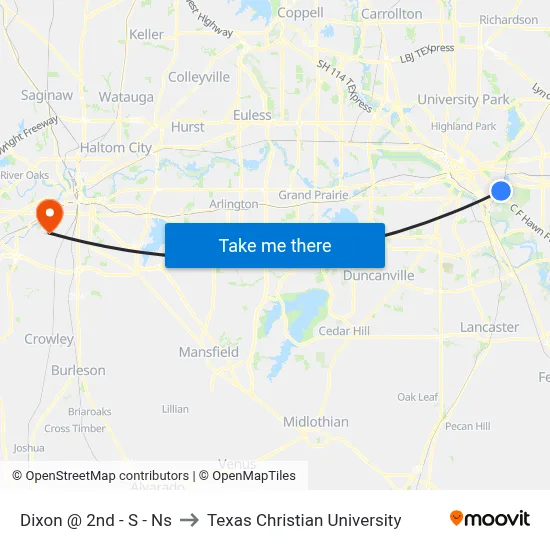 Dixon @ 2nd - S - Ns to Texas Christian University map