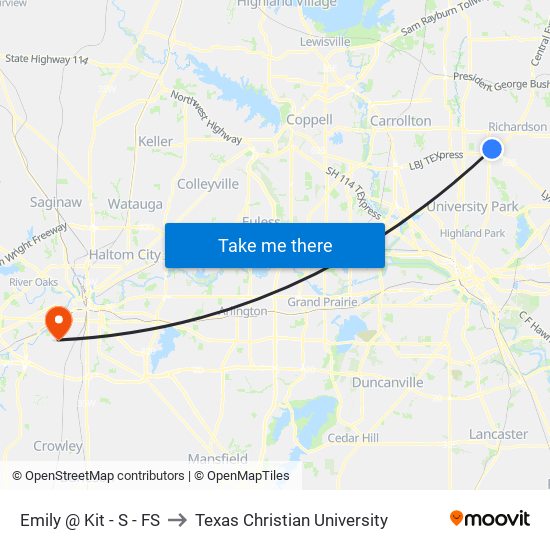 Emily @ Kit - S - FS to Texas Christian University map