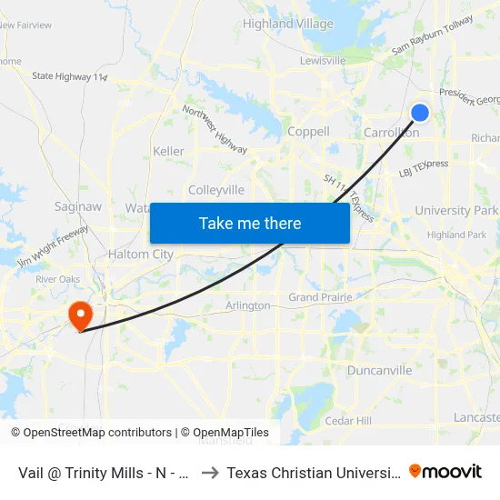 Vail @ Trinity Mills - N - FS to Texas Christian University map