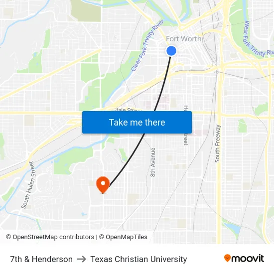 7th & Henderson to Texas Christian University map
