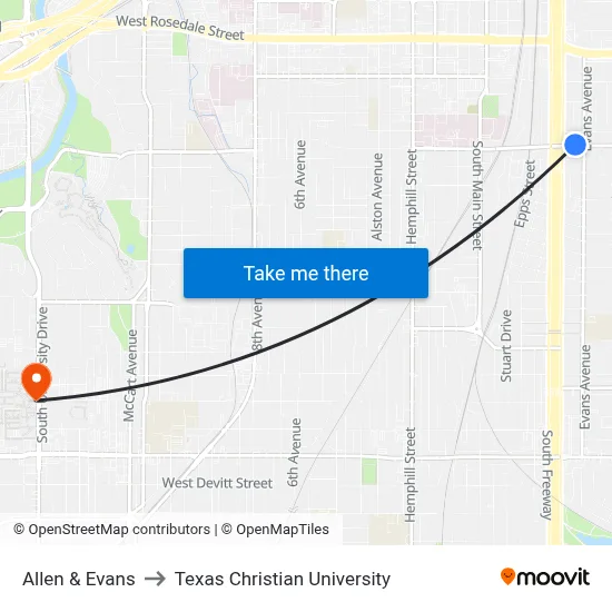 Allen & Evans to Texas Christian University map