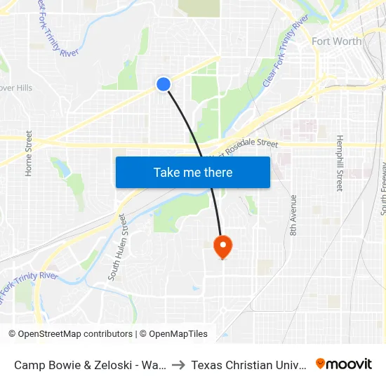 Camp Bowie & Zeloski - Watonga to Texas Christian University map