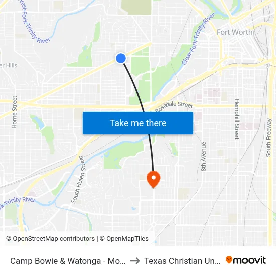 Camp Bowie & Watonga - Montgomery to Texas Christian University map