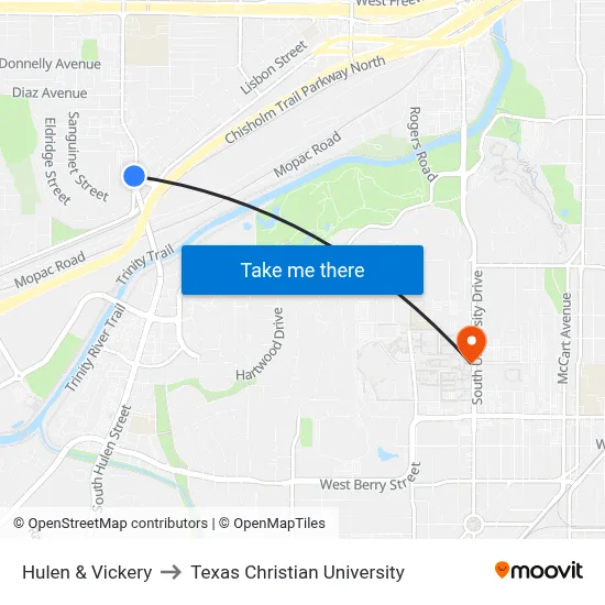 Hulen & Vickery to Texas Christian University map