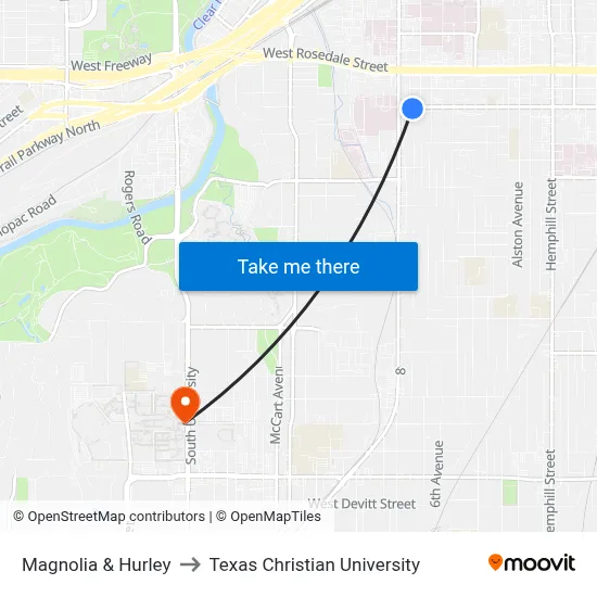 Magnolia & Hurley to Texas Christian University map