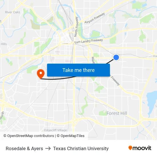 Rosedale & Ayers to Texas Christian University map