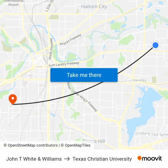 John T White & Williams to Texas Christian University map