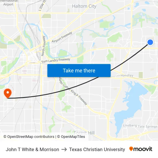 John T White & Morrison to Texas Christian University map