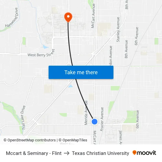 Mccart & Seminary - Flint to Texas Christian University map