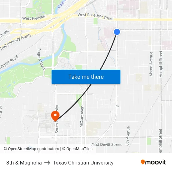 8th & Magnolia to Texas Christian University map