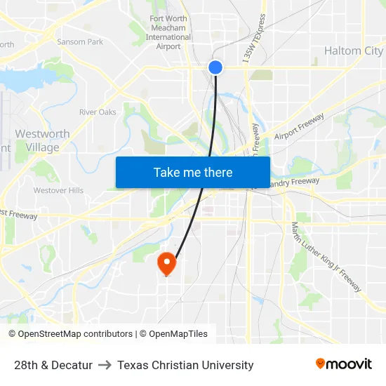 28th & Decatur to Texas Christian University map