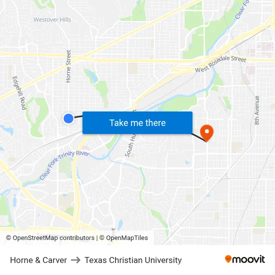 Horne & Carver to Texas Christian University map