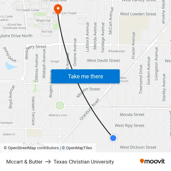 Mccart & Butler to Texas Christian University map