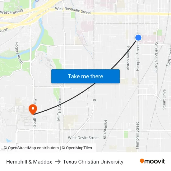 Hemphill & Maddox to Texas Christian University map
