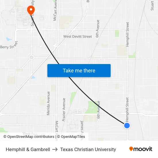 Hemphill & Gambrell to Texas Christian University map
