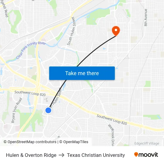 Hulen & Overton Ridge to Texas Christian University map