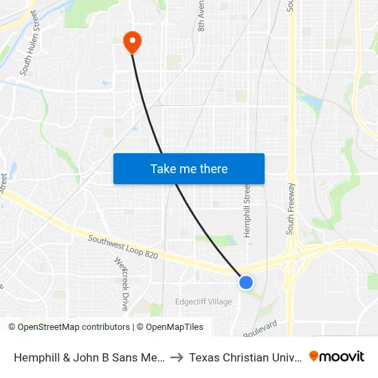 Hemphill & John B Sans Memorial to Texas Christian University map