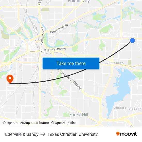Ederville & Sandy to Texas Christian University map