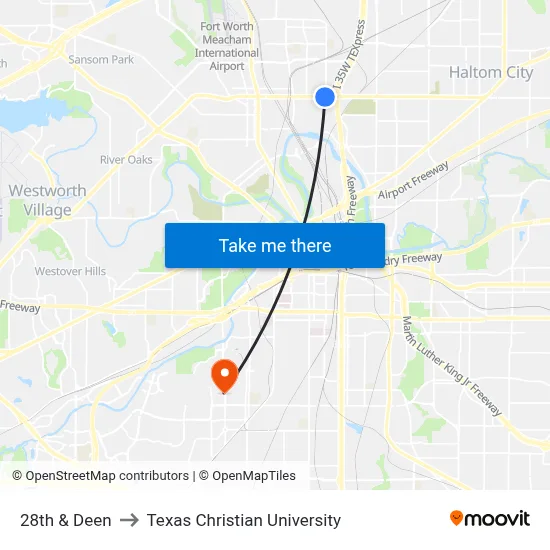 28th & Deen to Texas Christian University map