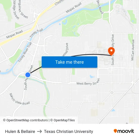 Hulen & Bellaire to Texas Christian University map