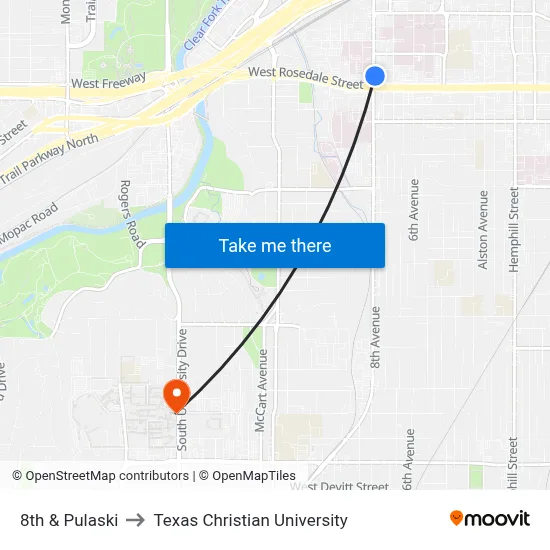 8th & Pulaski to Texas Christian University map