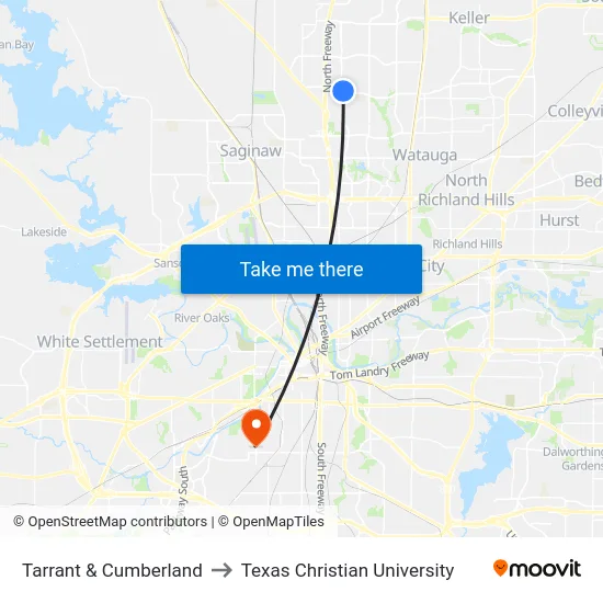 Tarrant & Cumberland to Texas Christian University map