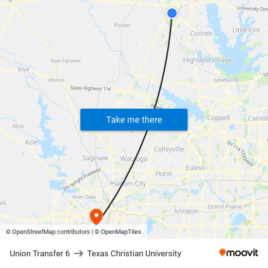 Union Transfer 6 to Texas Christian University map