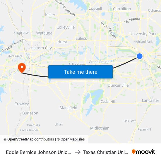 Eddie Bernice Johnson Union Station to Texas Christian University map