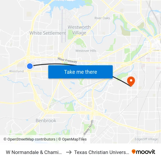 W Normandale & Chaminta to Texas Christian University map