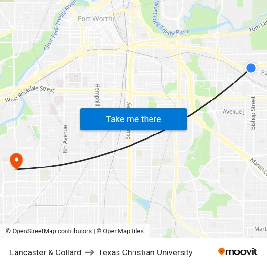 Lancaster & Collard to Texas Christian University map