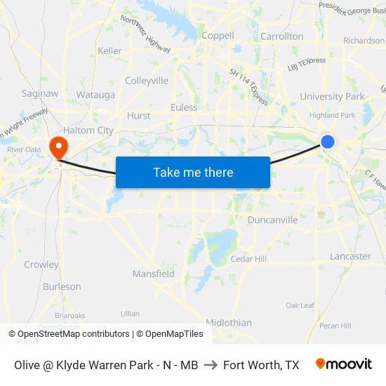 Olive @ Klyde Warren Park - N - MB to Fort Worth, TX map