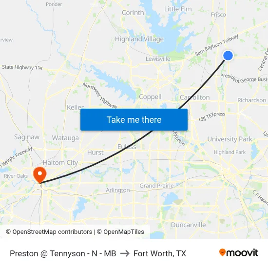 Preston @ Tennyson - N - MB to Fort Worth, TX map