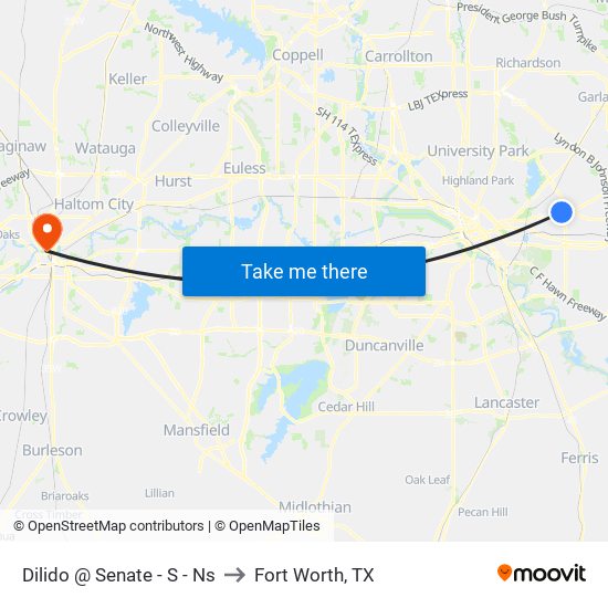 Dilido @ Senate - S - Ns to Fort Worth, TX map