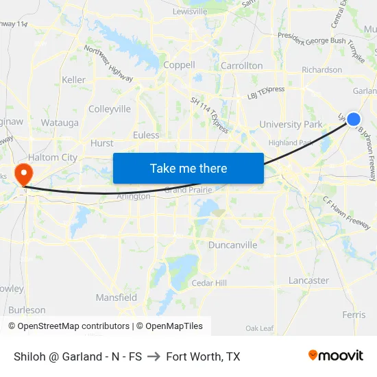Shiloh @ Garland - N - FS to Fort Worth, TX map