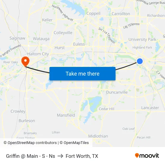 Griffin @ Main - S - Ns to Fort Worth, TX map