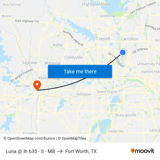 Luna @ Ih 635 - S - MB to Fort Worth, TX map