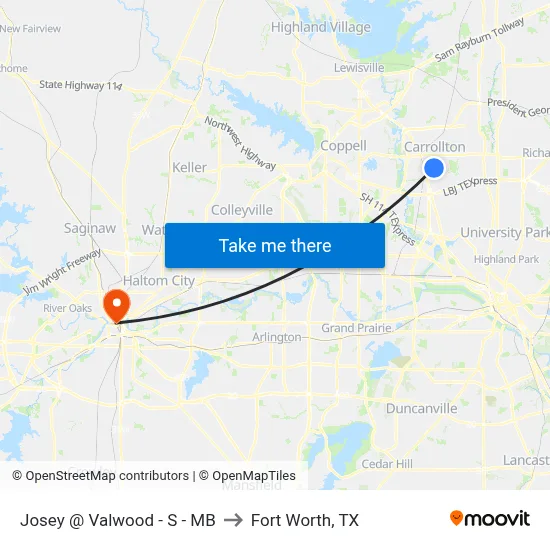 Josey @ Valwood - S - MB to Fort Worth, TX map