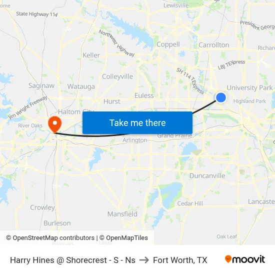 Harry Hines @ Shorecrest - S - Ns to Fort Worth, TX map