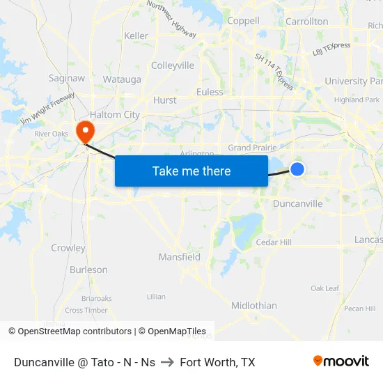 Duncanville @ Tato - N - Ns to Fort Worth, TX map
