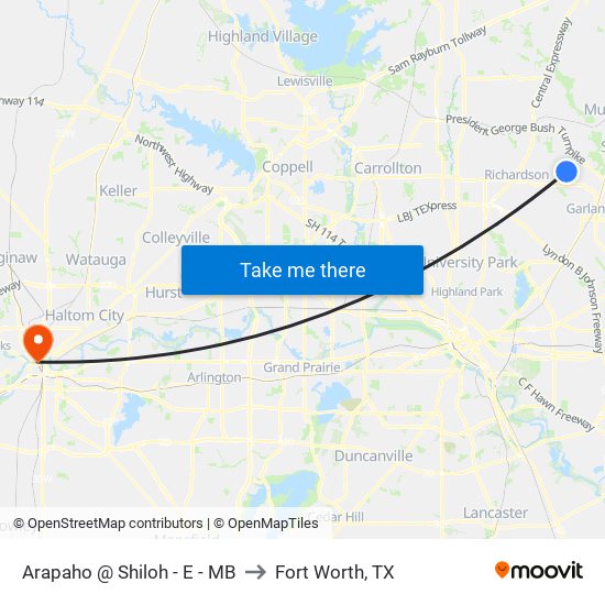 Arapaho @ Shiloh - E - MB to Fort Worth, TX map