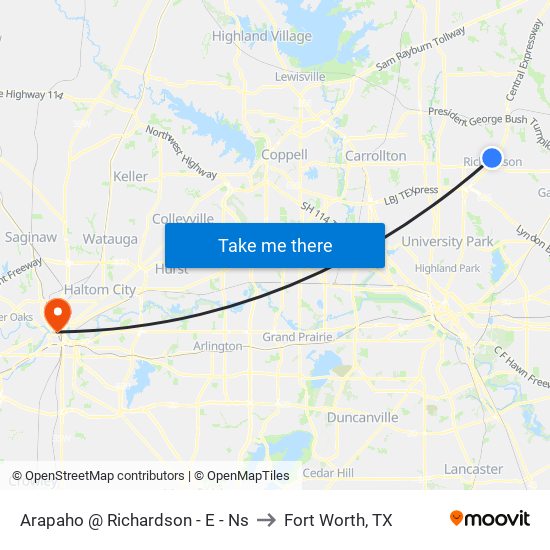 Arapaho @ Richardson - E - Ns to Fort Worth, TX map