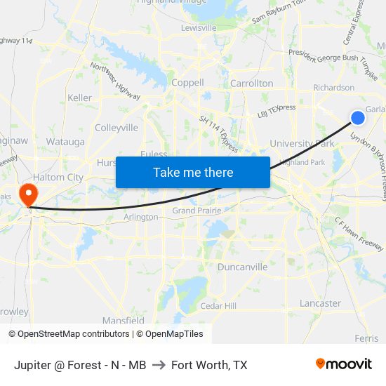 Jupiter @ Forest - N - MB to Fort Worth, TX map