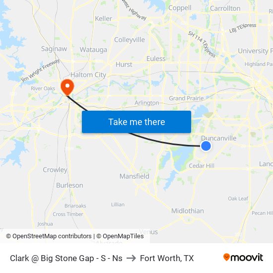 Clark @ Big Stone Gap - S - Ns to Fort Worth, TX map