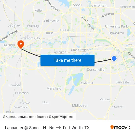 Lancaster @ Saner - N - Ns to Fort Worth, TX map