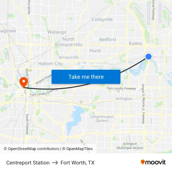 Centreport Station to Fort Worth, TX map